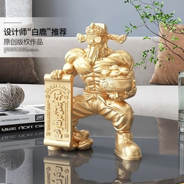 肌肉財神爺喜慶擺件 創意財神爺擺件 店鋪前台吧檯聚財裝飾品 客廳家用辦公室擺件 桌面裝飾 禮物 居家裝飾 交換禮物 風水擺件 聚寶盆