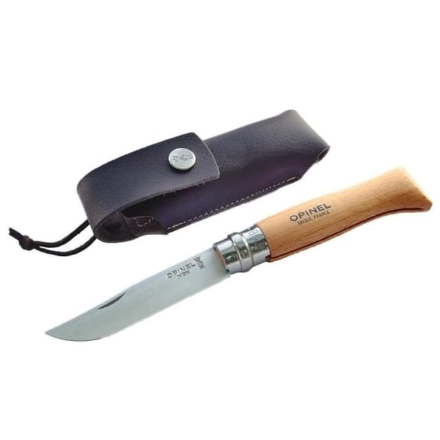 【OPINEL】OPINEL N°8不銹鋼刀櫸木刀柄皮套組 001089 悠遊戶外