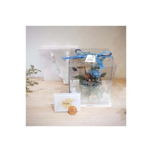 KIRA與花花藝｜索拉花有錢花迷你蛋糕-帥氣藍(/可放10張/父親節禮物/生日禮物/永生花/有錢花/父親節蛋糕)