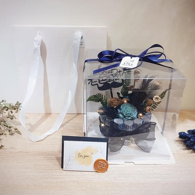 KIRA與花花藝｜永生花有錢花一層蛋糕-霸氣黑(/可放15張/父親節禮物/生日禮物/永生花/有錢花/父親節蛋糕)