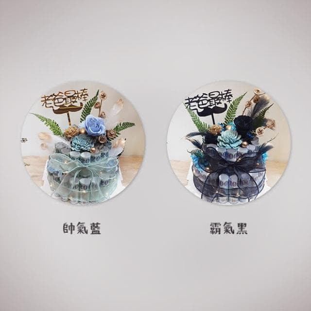 KIRA與花花藝｜永生花有錢花雙層蛋糕-霸氣黑(/可放36張/父親節禮物/生日禮物/永生花/有錢花/父親節蛋糕)