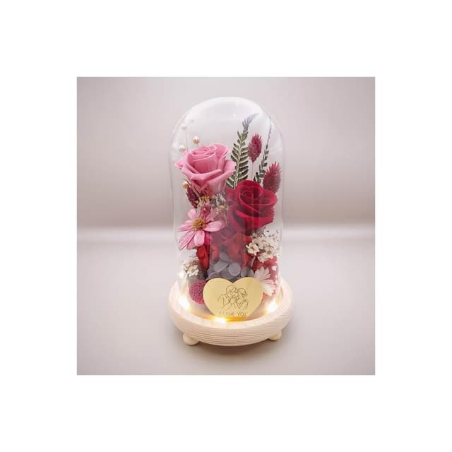KIRA與花花藝 炙熱的紅 · 永生花LED玻璃罩夜燈/生日禮物/情人節禮物/送禮/永生花/開幕/母親節幕 喬遷)