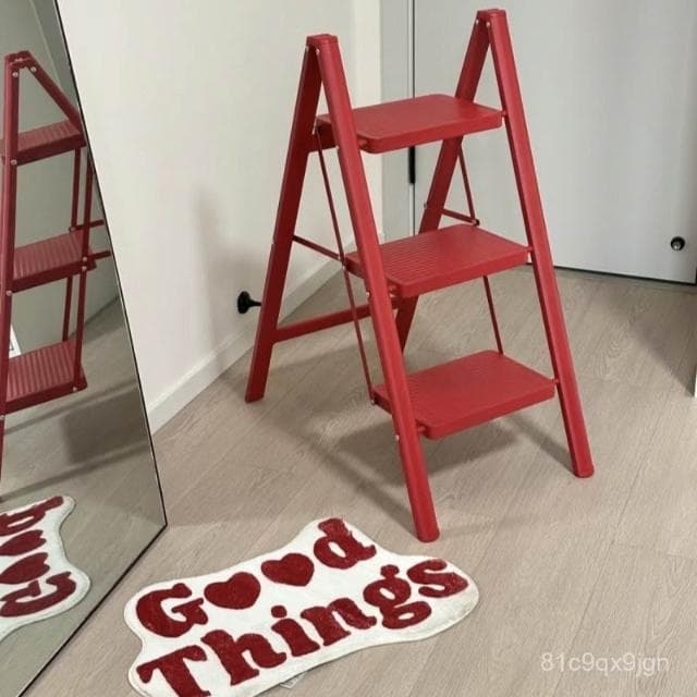 免運 可開髮票 喬遷之喜紅梯子傢用折疊伸縮加厚室內多功能樓梯凳人字梯搬傢禮物傢用梯子 三步梯 四步梯 鋼梯 兩步梯