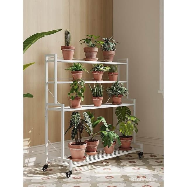 🎉特價下殺 花架 陽臺花架 落地架 階梯式花架鐵藝可移動帶輪多層植物架多肉花架子花園落地置物架 植物花架 盆栽架