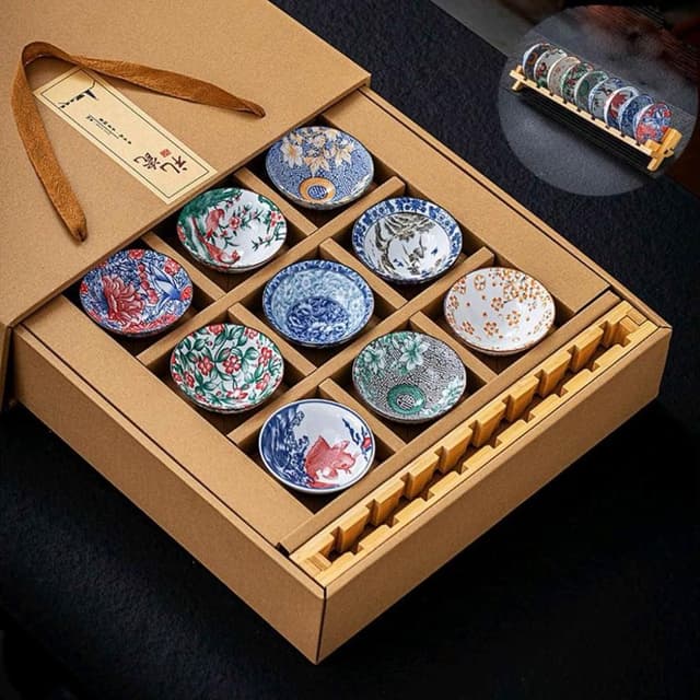 復古 青花瓷 茶杯 套裝 斗笠 杯 9個 陶瓷 茶具 品茗 杯子 日式 茶盞 茶碗 禮品 日式茶道 陶瓷杯