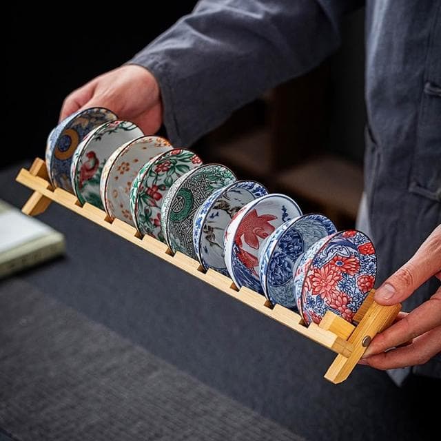 復古 青花瓷 茶杯 套裝 斗笠 杯 9個 陶瓷 茶具 品茗 杯子 日式 茶盞 茶碗 禮品 日式茶道 陶瓷杯