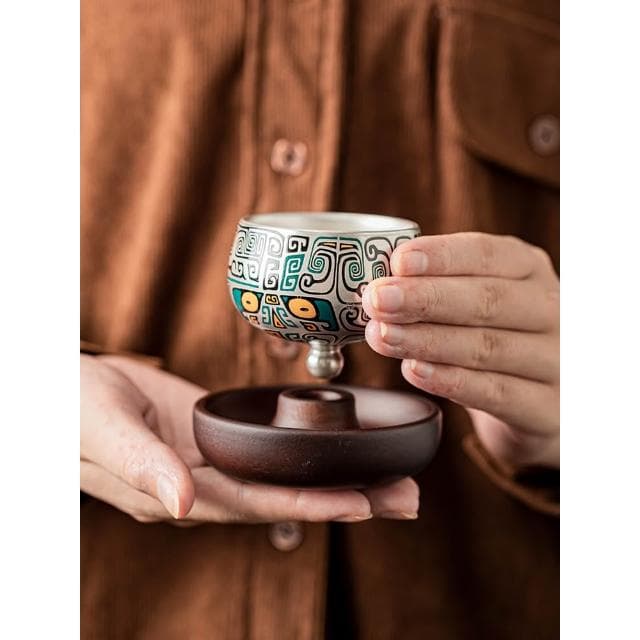 360度旋轉茶杯 主人杯 對杯 鎏銀禮盒 送長輩領導公司退休生日禮物品