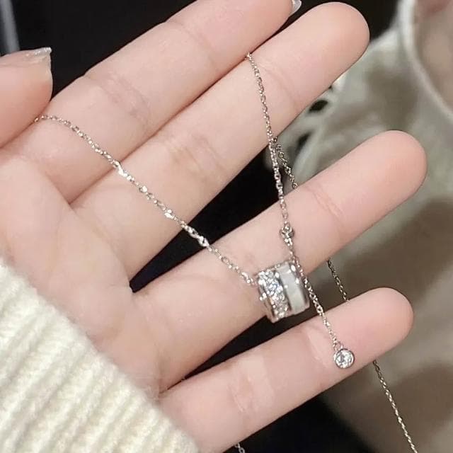 【A&R】S925純銀輕奢個性天然白貝母+鋯石小蠻腰項鍊(招財 招桃花 可調節 情人節 生日 禮物)
