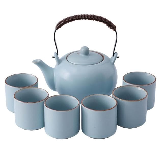 天青汝窯茶具套裝 提梁壺 可養開片陶瓷茶具 輕奢家用茶具套裝 LY