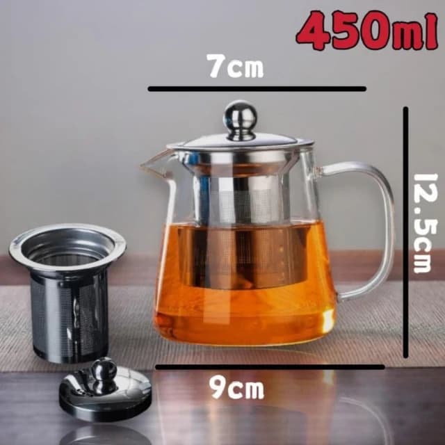 450ml 加厚玻璃茶壺 ｜耐熱花茶壺 泡茶壺加厚玻璃茶壺 耐熱花茶壺 泡茶壺 茶具套裝 不銹鋼過濾茶壺 耐高溫玻璃茶具