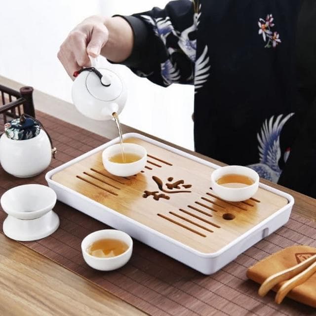 日式竹茶盤 竹製茶盤 茶具(泡茶盤 竹茶盤 長方型竹茶盤 儲水功夫茶盤 茶壺 竹泡茶盤 泡茶用具 水茶臺托盤)