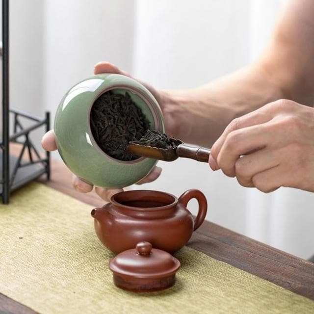 哥窯茶葉罐｜天地方圓青瓷茶葉罐 陶瓷哥窯 儲存罐 茶罐普洱密封罐 茶倉 茶道 茶具配件 日式茶葉罐 茶甕 裝茶葉 密封罐