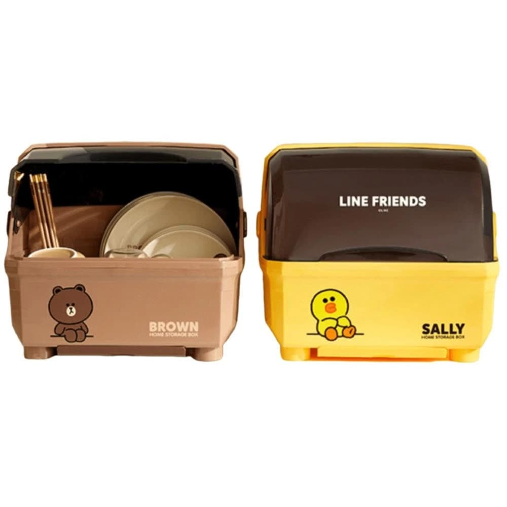 【LINE FRIENDS】熊大廚房晾曬收納架 (正版授權  碗筷 瀝水收納架 密封 防塵 餐具 收納盒 筷子餐盤 碗盤收納 零食收納箱 廚房收納 辦公小物 餐廚 送禮 生日禮物 交換禮物 聖誕禮物)