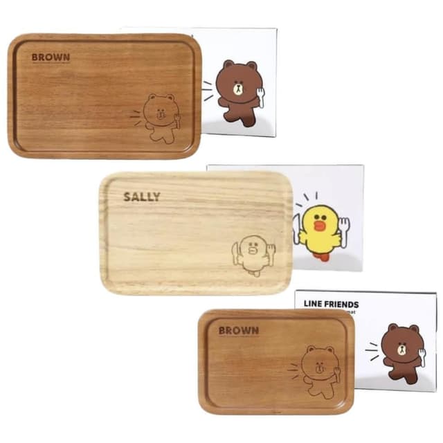 【LINE FRIENDS】長方形質感木托盤 (正版授權 熊大 莎莉 擺盤 牛排 餐盤 披薩板 木質托盤 點心盤 甜點盤 果盤 盤子 餐墊 餐盤 炸物盤 蛋糕盤西餐具 抽獎禮物 辦公小物 餐廚 送禮 生日禮物 交換禮物 聖誕禮物)