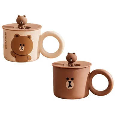 【LINE FRIENDS】熊大帶蓋陶瓷馬克杯 380ml  (正版授權 大圓手把 早餐杯 燕麥杯 早餐杯 牛奶杯 奶茶杯 玻璃水杯 女生 夏季 大容量 杯子 大肚杯 玻璃杯 飲料杯 辦公小物 餐廚 送禮 生日禮物 交換禮物 聖誕禮物)