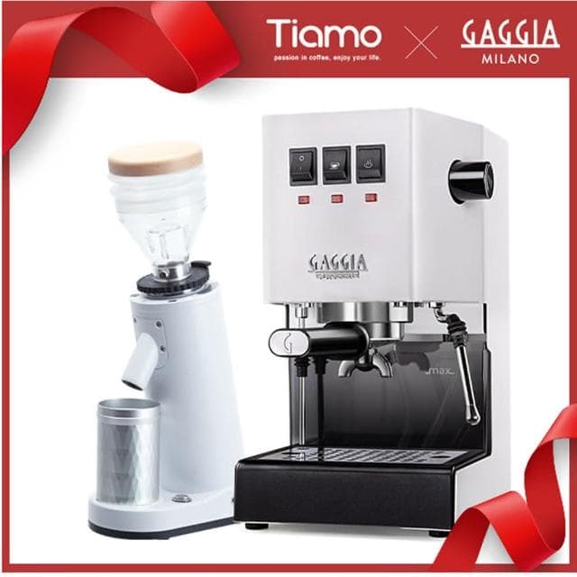 【Tiamo】GAGGIA新版義大利 CLASSIC專業半自動咖啡機-黑色 (HG0195BK)+TIAMO K40R 錐刀磨豆機(HG1559BK)