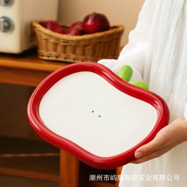 復古蘋果女孩餐盤家用陶瓷甜品水果盤高顏值特別好看的生日禮物女