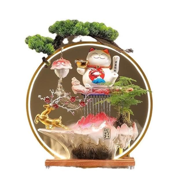 流水擺件迴圈水一鹿發財招財貓擺件開業禮物自動招手客廳前臺公司