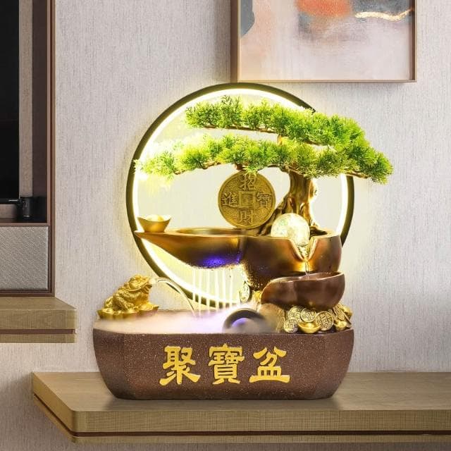 聚寶盆開業禮物店鋪前臺裝飾辦公室內桌面招財流水擺件迴圈水景觀