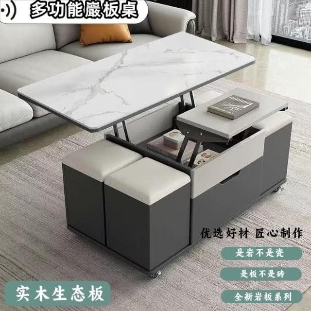 輕奢巖闆多功能茶幾小戶型茶具桌傢用餐桌陞降一體茶臺客廳收納桌子陞降茶幾桌可移動茶幾 巖板茶几