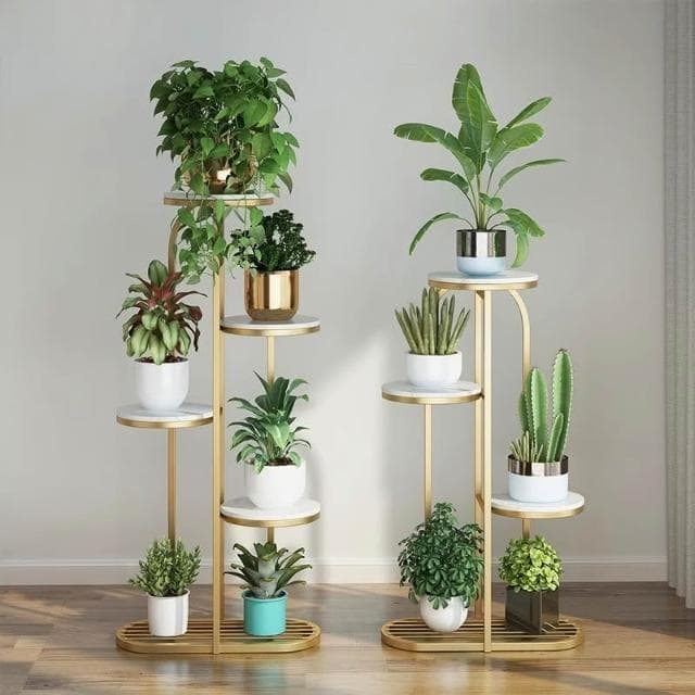 免運｜陽台花架鐵藝客廳置物架2024新款北歐多肉大理石落地式可移動花架花架盆栽架 多肉植物架 陽台花架 陽台落地式花盆架