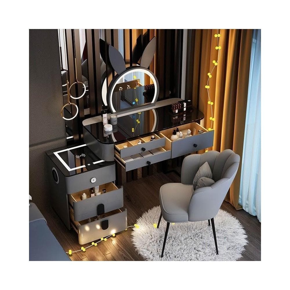 智能藍牙音響無線充電梳粧檯臥室櫃組合套裝高顏值燈光梳粧檯低價