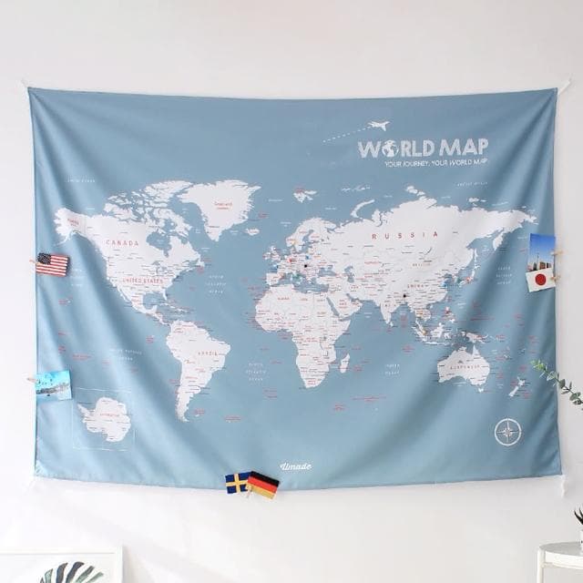 【Umade】世界地圖掛布 月白灰色 S/M 附磁鐵地標扣 牆壁裝飾 房間佈置 居家情境裝飾 情侶禮物 生日禮物