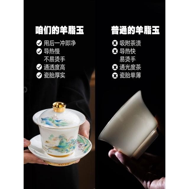 羊脂玉白瓷功夫茶具簡約風家用中式客廳蓋碗泡茶壺茶杯套裝伴手禮