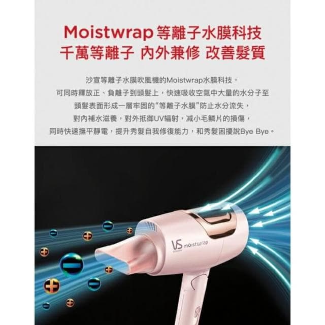 【VS 沙宣】英國 VS 沙宣 等離子水膜雙電壓摺疊吹風機-櫻花粉VSP-1200PW