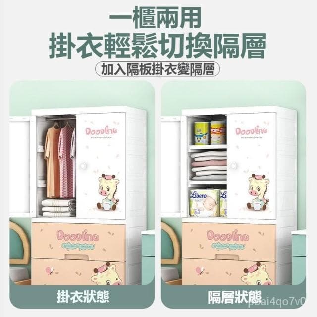 『胖huhu傢居』兒童衣櫃 加厚塑料雙開門兒童衣櫃 寶寶儲物櫃 卡通抽屜式收納櫃子 嬰兒小衣櫥 IX8B