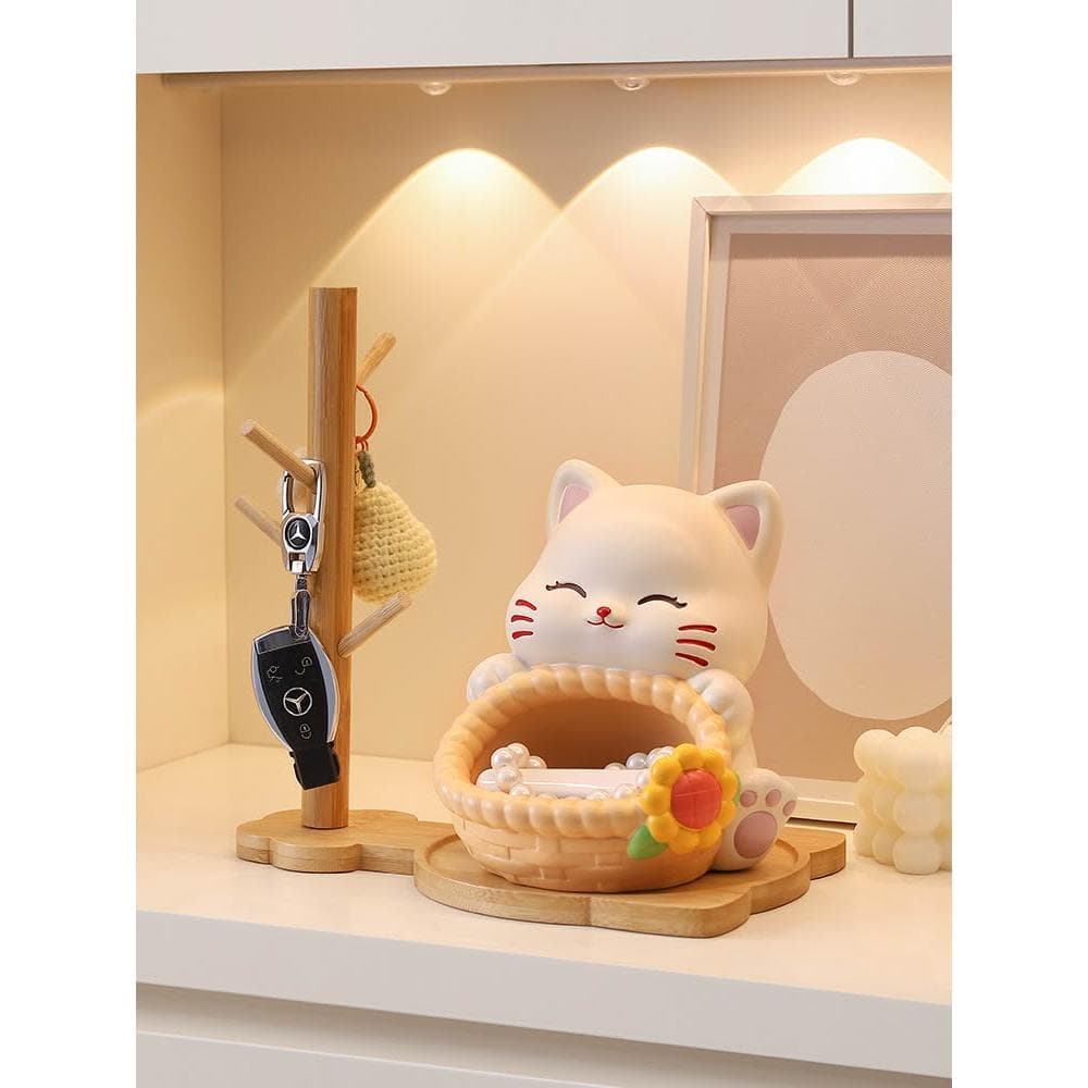 可愛招財貓鑰匙收納玄關擺件家居好物客廳桌面裝飾品喬遷新居禮物