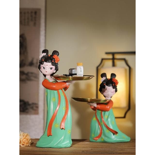 唐仕女創意古風玄關鑰匙收納擺件客廳新中式飾品託盤喬遷新居禮物