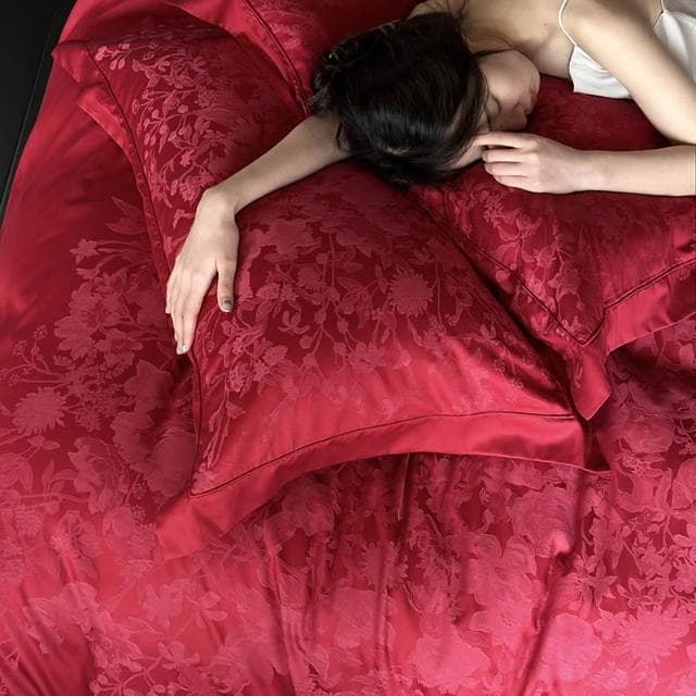 婚慶天絲棉春夏紅色四件套高端提花涼感結婚被套絲滑床單床上用品