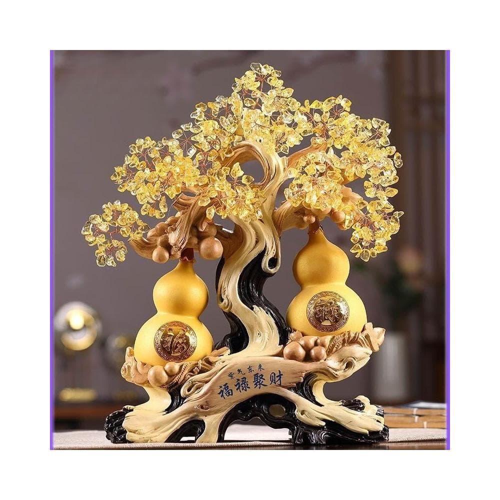 福祿聚財招財髮財樹 黃水晶葫蘆 葫蘆 葫蘆擺件 開業送禮 開店送禮 入厝禮物 招財 新傢入厝客廳裝飾品擺件 開業喬遷禮品