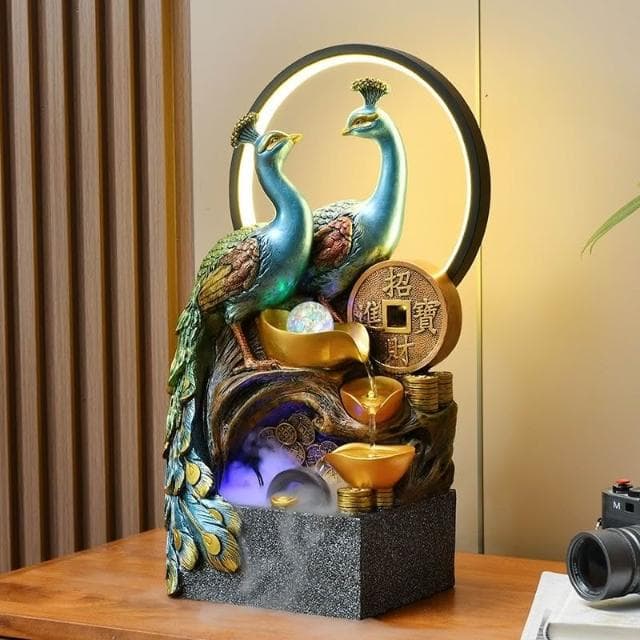 孔雀擺飾 招財水流盆 風水輪 水流擺飾 流水擺飾 流水盆 開運 風水擺件 風水擺飾 開業 喬遷 禮物
