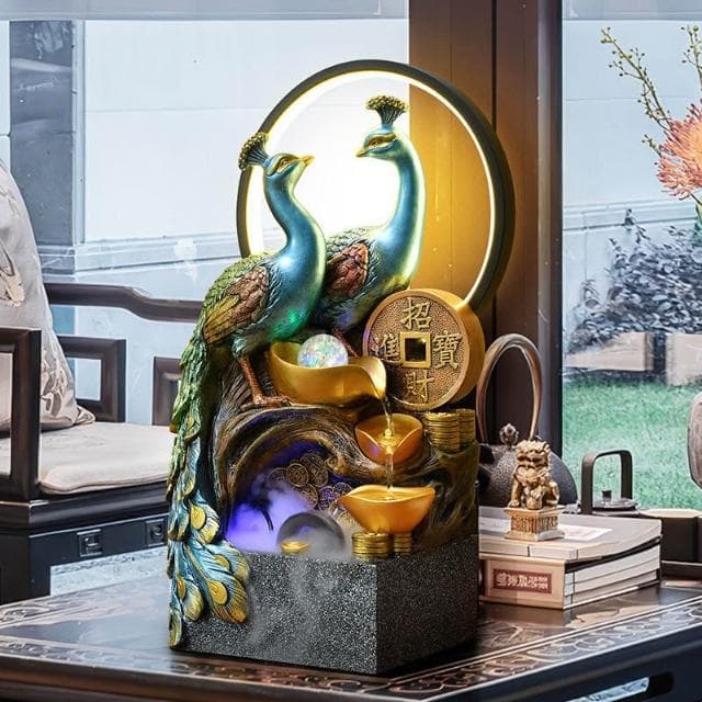孔雀擺飾 招財水流盆 風水輪 水流擺飾 流水擺飾 流水盆 開運 風水擺件 風水擺飾 開業 喬遷 禮物