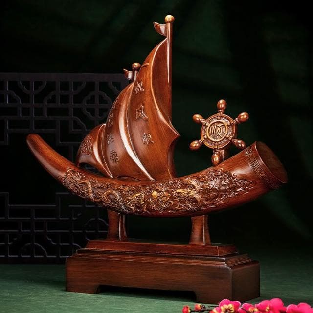 一帆風順 帆船擺件 仿象牙 客廳擺飾 博古架 玄關擺飾 辦公室桌裝飾 喬遷 開業 禮物 開店賀禮