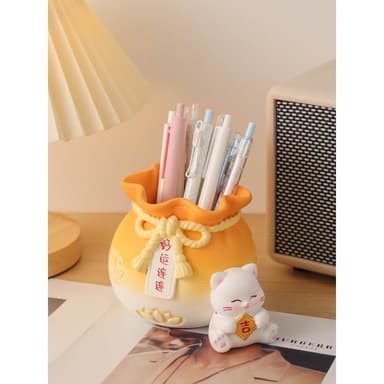 可愛招財貓筆筒擺件辦公室學生桌面勵志實用裝飾品開學生日禮物女