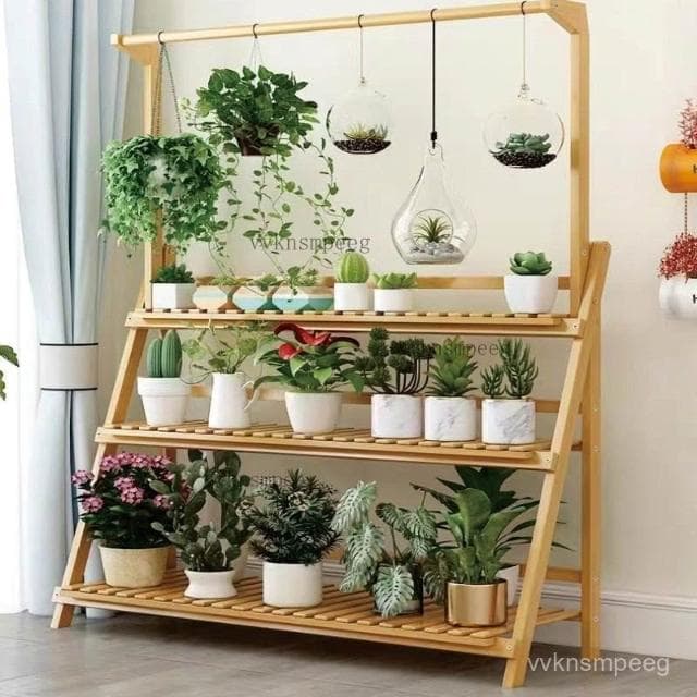免運 花架 植物架 陽臺置物架 盆栽架 弔籃架子 竹架 楠竹花架子置物架陽臺裝飾客廳室內實木多層落地式多肉綠蘿花盆架