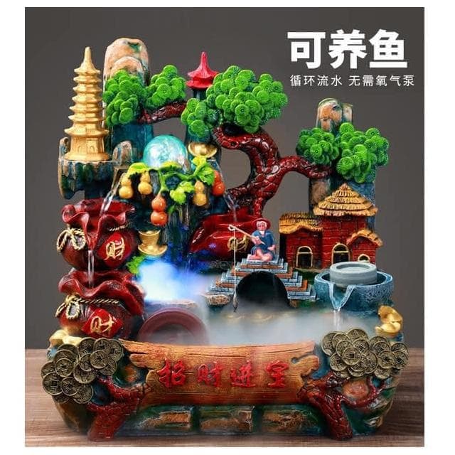 ✨現貨 廠家直銷✨ 魚缸 水族箱 裝飾魚缸 招財假山流水噴泉魚缸 生財山水風水輪開業循環水禮物客廳高山擺件