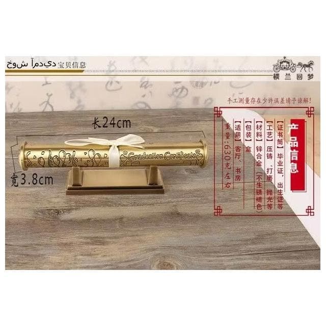 高檔青銅色證書筒圓創意畢業證書出生證明收納盒歐式復古擺件禮物茶壺酒壺茶杯