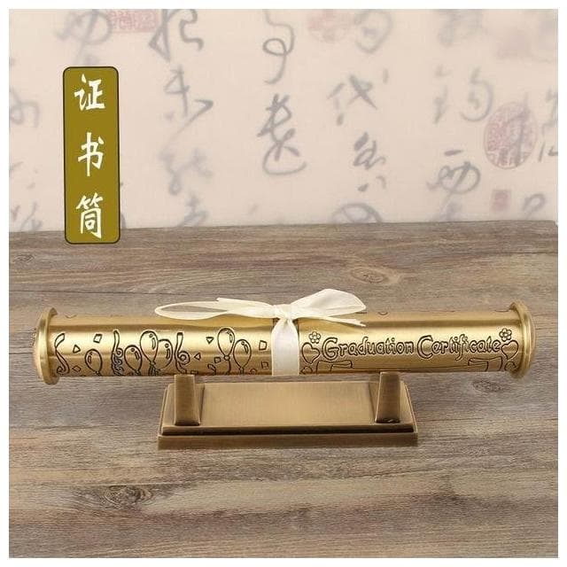 高檔青銅色證書筒圓創意畢業證書出生證明收納盒歐式復古擺件禮物茶壺酒壺茶杯