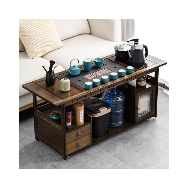家用茶具茶桌 帶輪移動家用茶桌 實木小茶車  茶臺 一體茶桌 客廳小茶幾桌 茶具套裝 茶桌 桌子 茶几