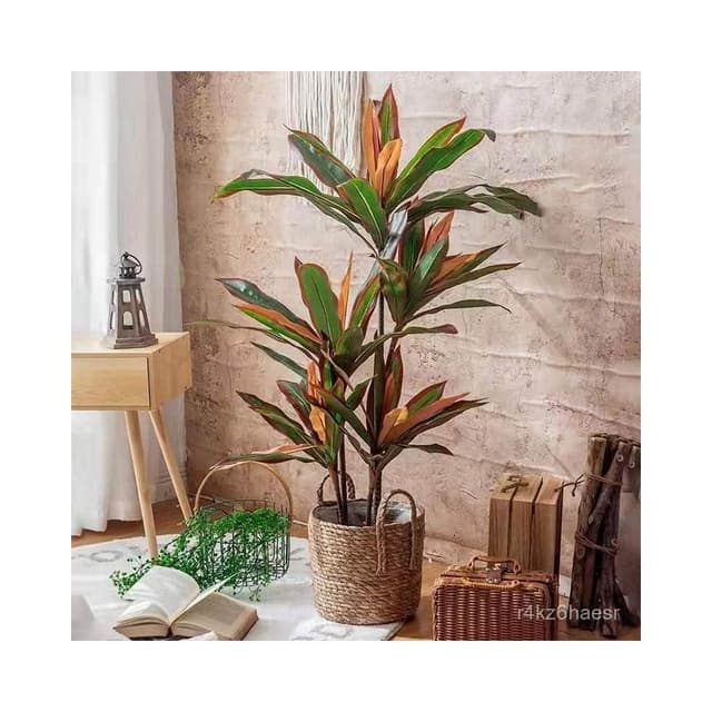 可開發票 北歐室內紅鐵樹仿真植物假花綠植盆栽客廳陽臺造景落地盆景擺件樹