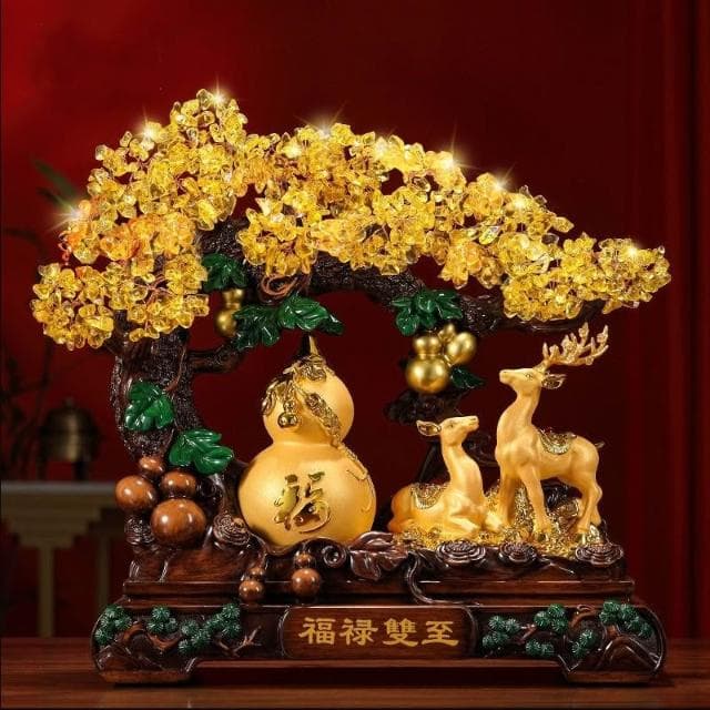 福鹿招財擺飾 免費刻字 金蟾招財 黃水晶發財樹 玄關擺飾 喬遷 入厝禮物 開幕送禮  開店送禮