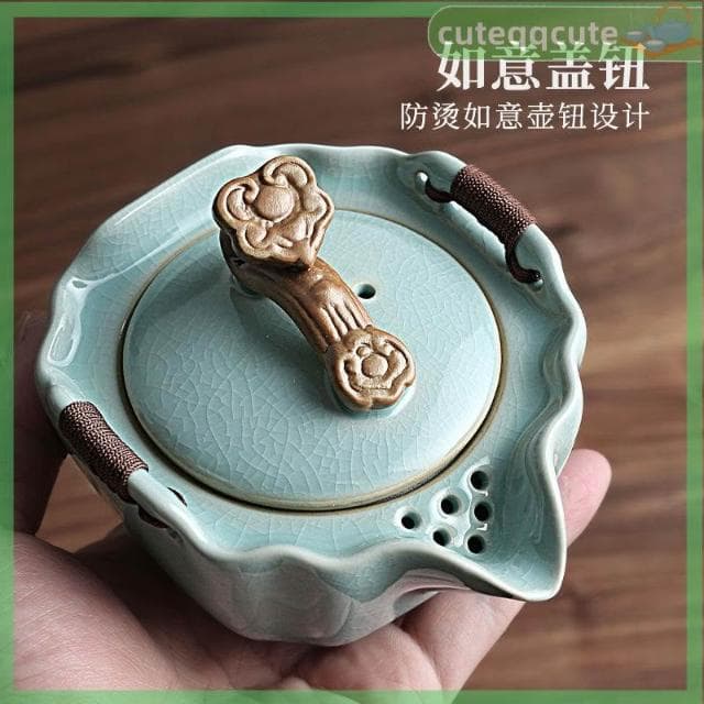快客杯 旅行茶具 茶壺茶具 茶具套裝 露營茶具 汝窯快客杯 旅行茶具杯 一壺一杯二杯冰裂汝窯個人辦公茶具旅行便攜式茶具杯