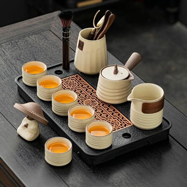汝窯功夫茶具套裝家用陶瓷茶壺泡茶蓋碗輕奢高檔茶盤喝茶茶杯整套