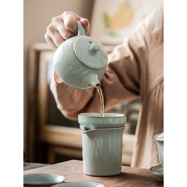新年禮物送長輩汝窯茶具套裝家用2024新款汝瓷泡茶器喬遷禮品禮盒