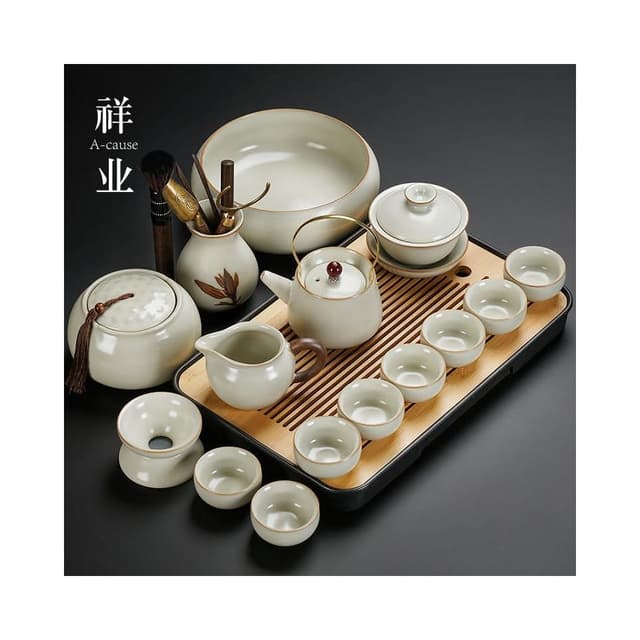 汝窯功夫茶具 陶瓷茶壺 茶杯 茶盤 輕奢高級家用喝茶茶具套裝