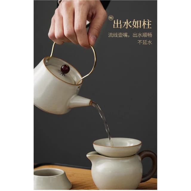 汝窯功夫茶具 陶瓷茶壺 茶杯 茶盤 輕奢高級家用喝茶茶具套裝